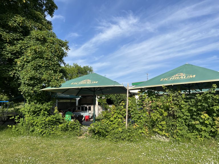 Der Blick auf den Biergarten