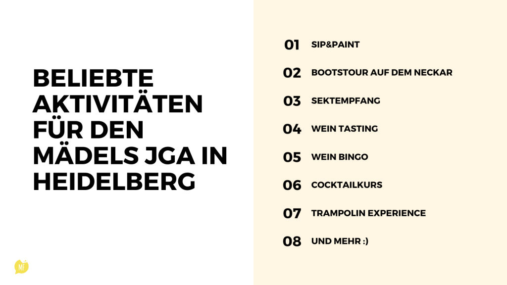 Diese Aktivitäten sind zum Heidelberg JGA Frauen am beliebtesten