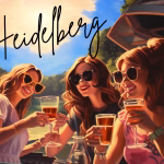 Junggesellinnenabschied Heidelberg - ein enorm beliebtes Thema. Hier sind ein paar Mädels aus dem Team Bride auf einem Komicbild während einer Bootstour mit Getränken zu sehen